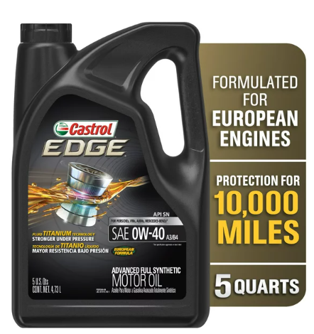 Castrol Edge 0W-40 A3/B4 Advanced Full Synthetic Motor Oil, 5