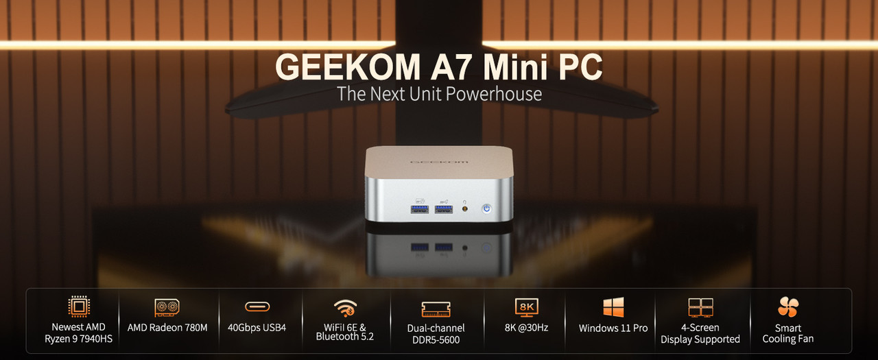 GEEKOM A7 Mini PC, AMD Ryzen 9 7940HS, 32GB DDR5 RAM, 2TB SSD