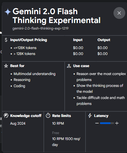 Gemini 2.0 Flash Thinking Experimental is available in AI Studio