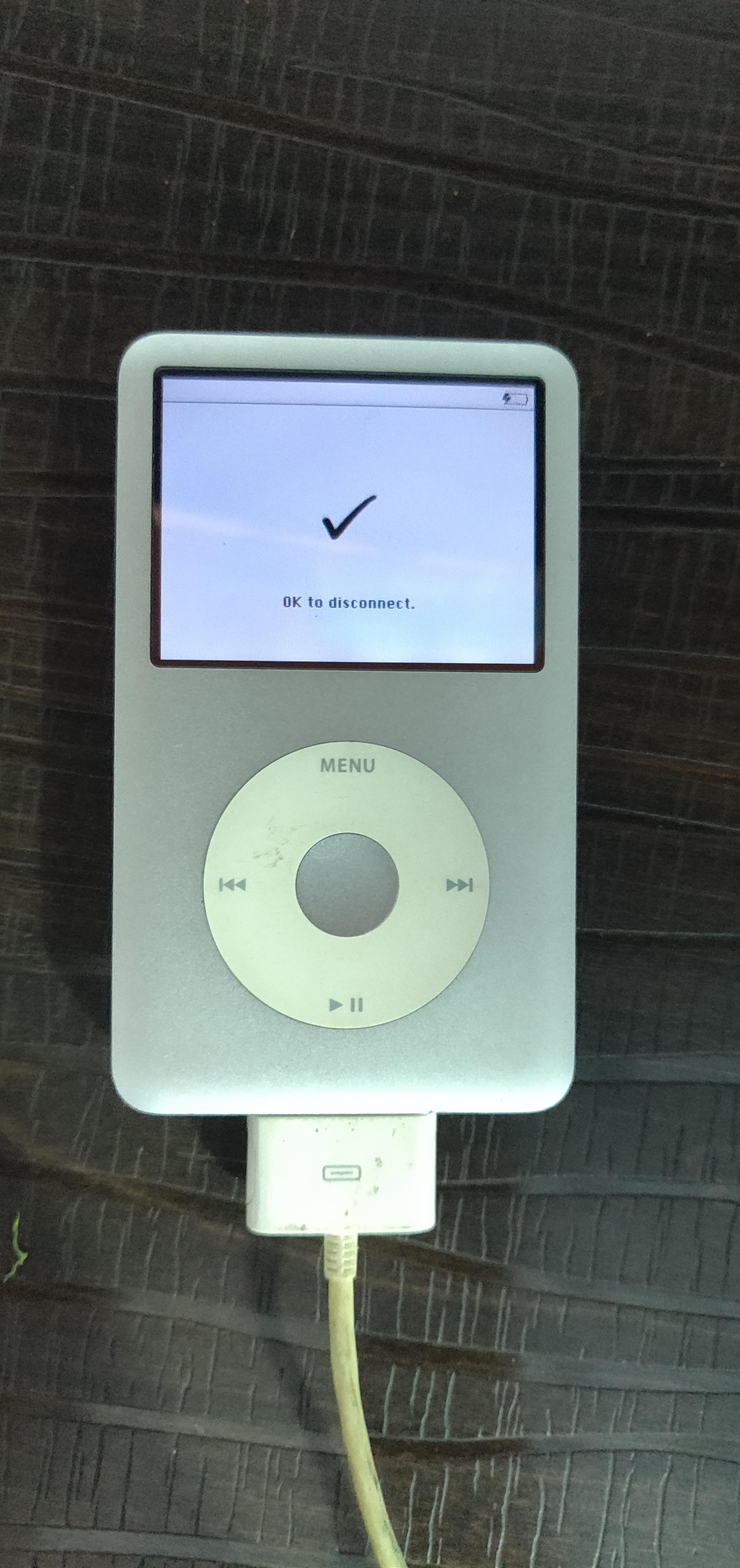iPod Classicの画面が固まって「OK to disconnect」って表示されてるん