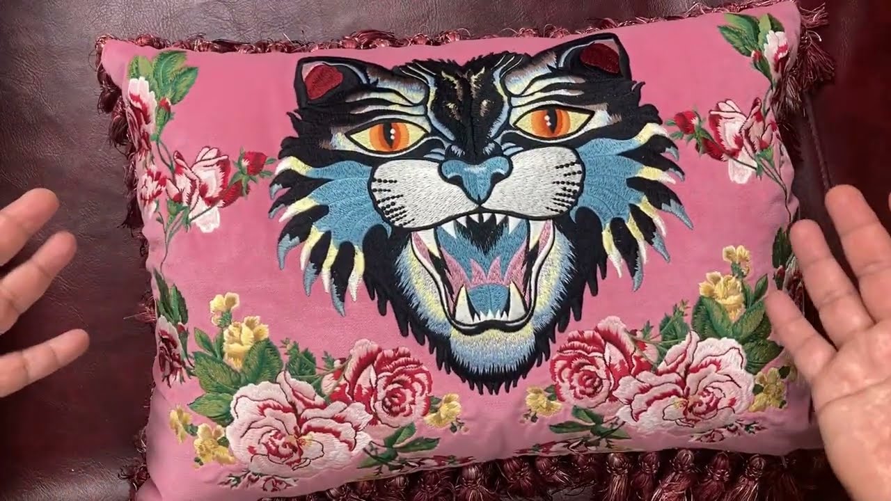 Inside Gucci Embroidered Angry Cat Pillow 482751ZAF18 - YouTube