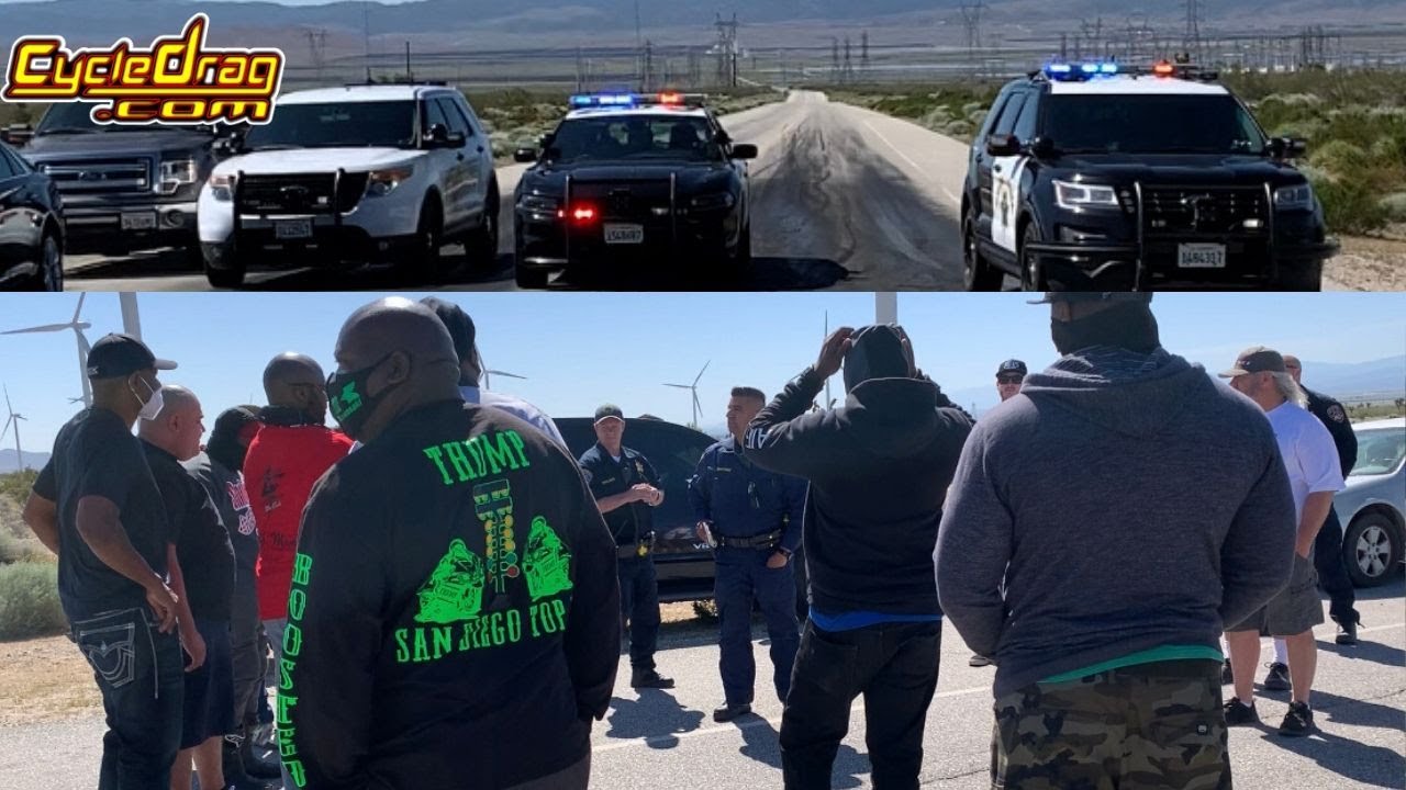 COPS SHUT DOWN MOTORCYCLE STREET OUTLAW STYLE DRAG RACE - LOS