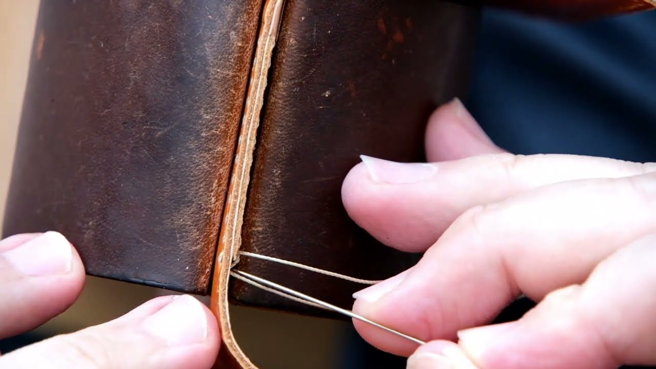 レザークラフト＞手縫い 二重縫い（段差の補強） - YouTube