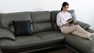 コーナーソファ 本革(一部合成皮革)タイプ (ロゾKD 左カウチ DGY