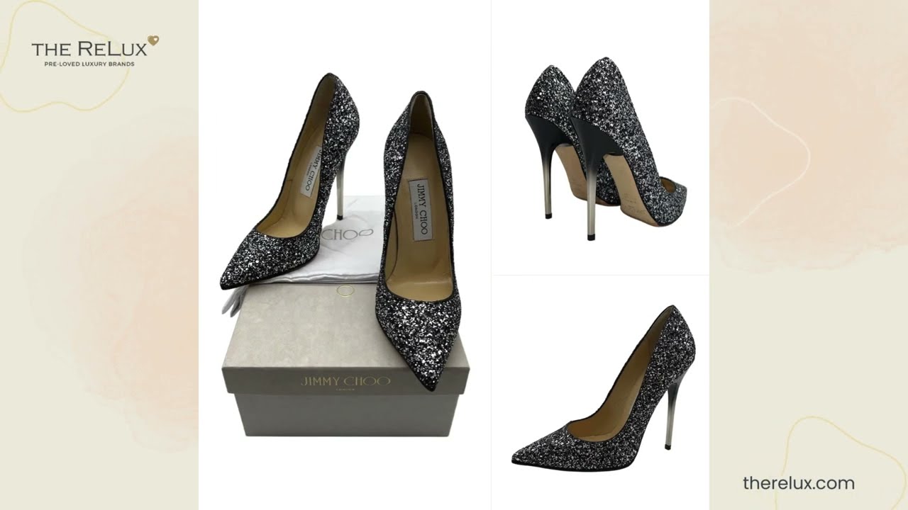 JIMMY CHOO Anouk Black & Mist Glitter Heels - Sz. 36 - TheRelux.com