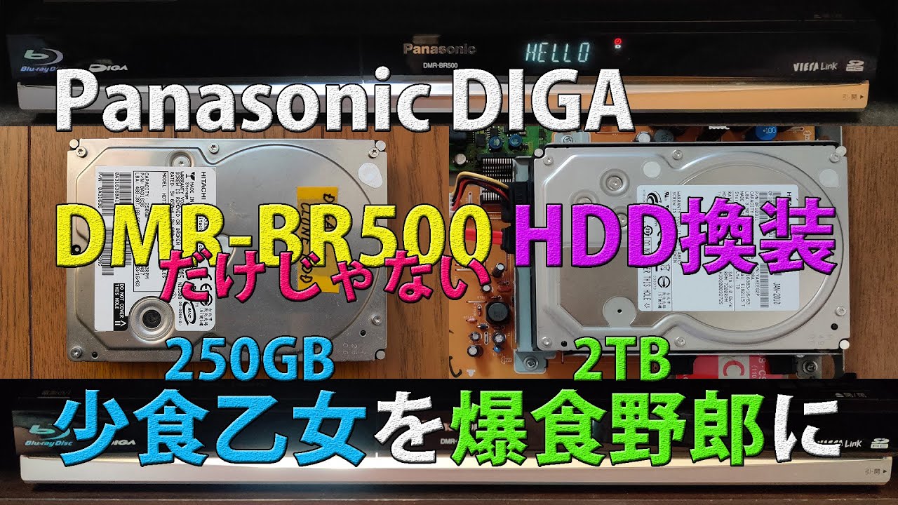 Panasonic DIGA DMR-BR500 HDD換装 250GBの少食乙女を2TBの爆食野郎に