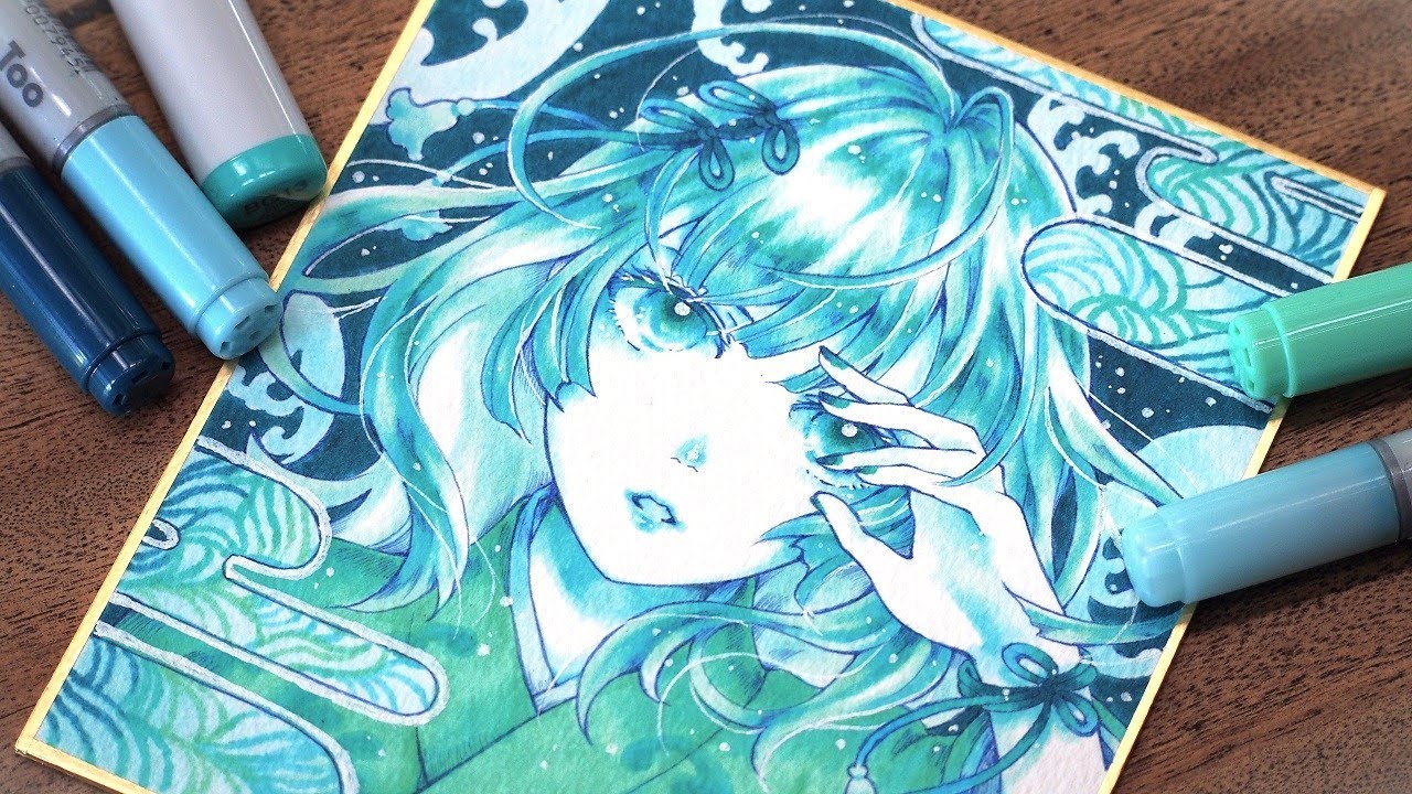 アナログイラスト】使うのは青だけ！🔷コピック色紙メイキング/Making