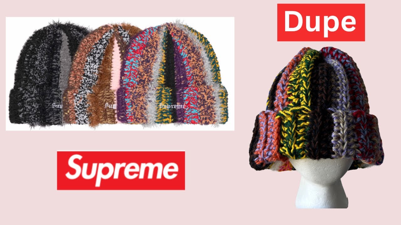 SUPREME Beanie Dupe DIY | How to Crochet A Tinsel Stripe Beanie