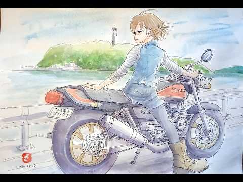 Kawasaki Z2・750RS⭐️Bike Girl（Original Illustration）｜水彩