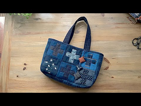 古布リメイク～古布人形パッチワーク刺し子山葡萄バック&ネックレス