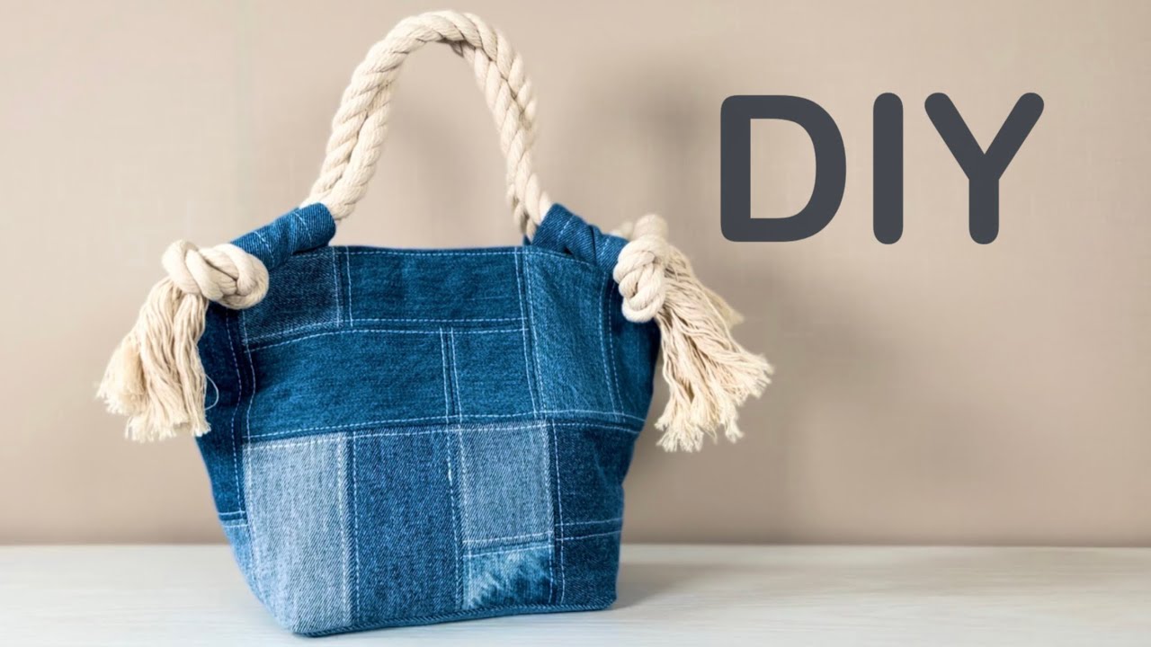 トートバッグの作り方】ロープ持ち手が可愛い＆パッチワークアレンジ