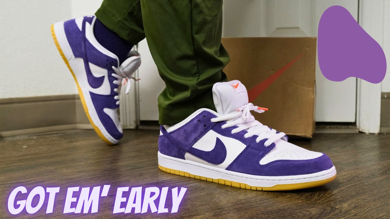 EARLY LOOK NIKE SB DUNK LOW COURT PURPLE ON FEET REVIEW - YouTube
