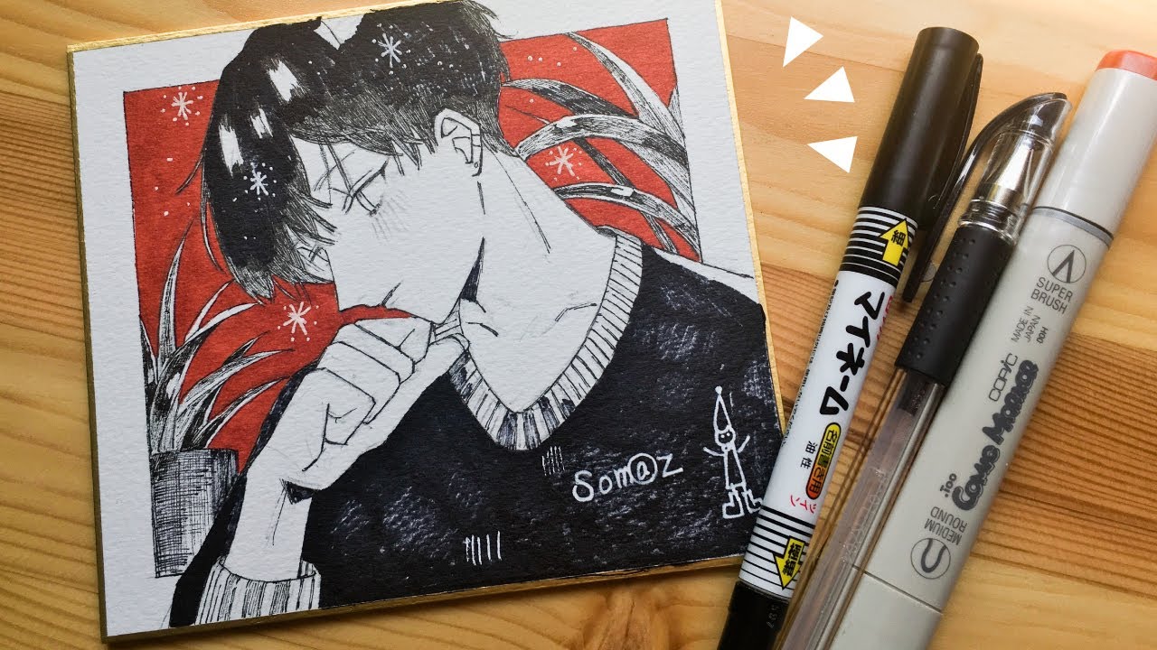 コピック＋ペンイラストメイキング[男の子色紙原画] - YouTube