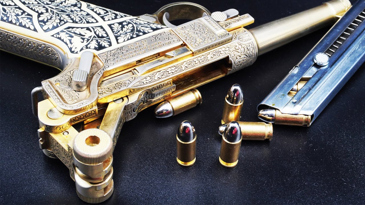 彫刻入り金属製のルガーP08！ゲーリングルガー（ゴールドルガー）の