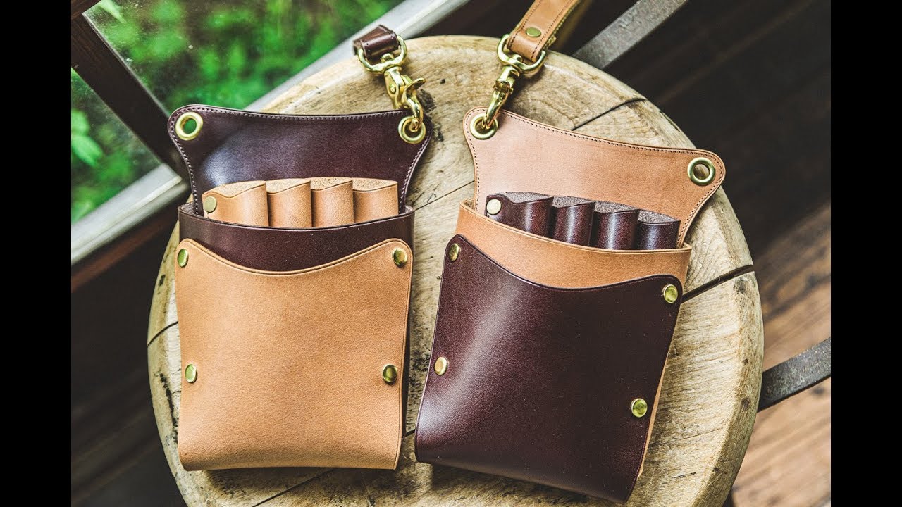 美容師用シザーケースふた付き4丁用栃木レザーヌメ革|dete