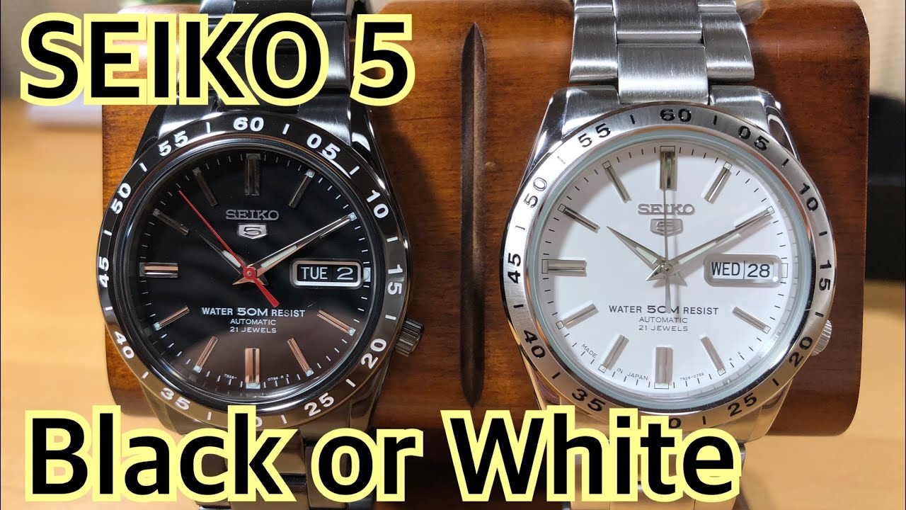 ✓Excellent!! Seiko 5] White Lightning!! Compared to Black SEIKO 5