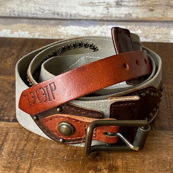 Vintage Diesel Designer Leather and Canvas Belt Small Medium Size