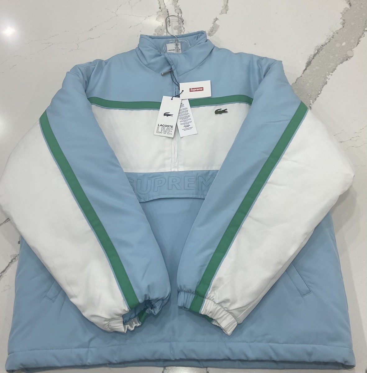 Size M - Supreme LACOSTE Jacket Puffy Half Zip Pullover Light Blue