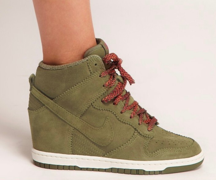 🔥Rare Nike Sky Hi High Dunk Leather Wedge Shoes Medium Olive