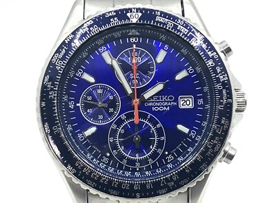 SEIKO Pilot Flightmaster Chronograph 100M Men's Wristwatch Blue