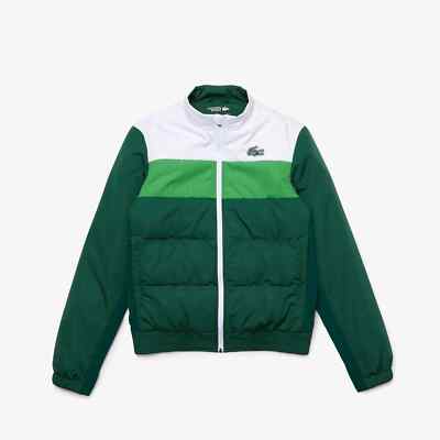 Lacoste Men's Quilted Water-Resistant Jacket GREEN/WHT INSULATED