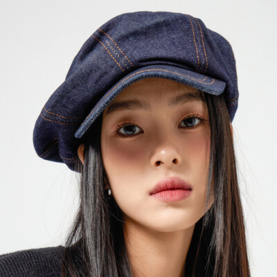 New Women's 8 Panels Denim Newsboy Cap Oversized Comfy Beret Hat