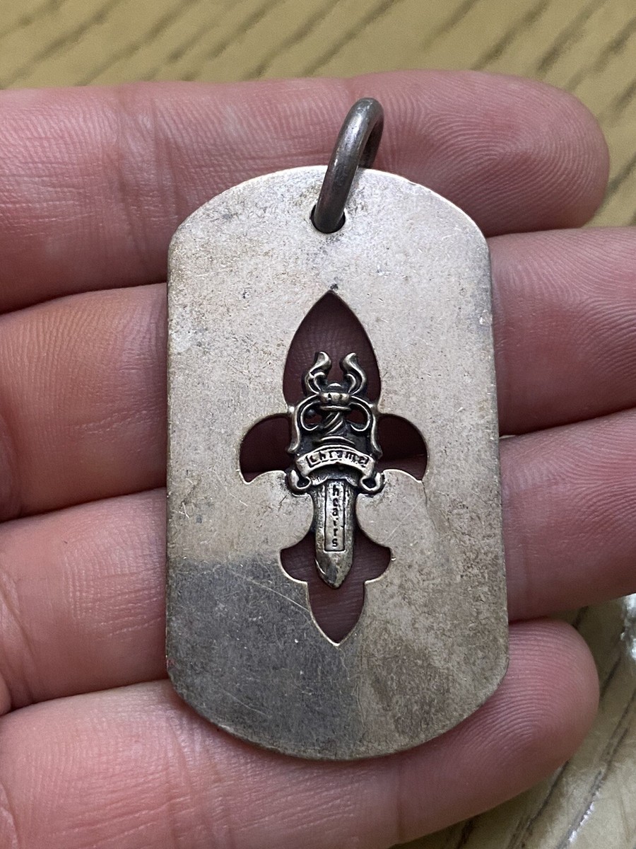 Chrome Hearts Designer Signed Dagger Dog Tag Pendant . 925 Silver