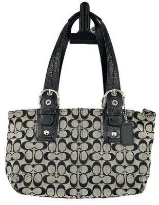 COACH SOHO SIGNATURE TOTE SATCHEL SHOULDER BAG 13117 BLACK WHITE