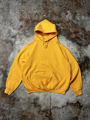 Vintage 70s Russell Athletic Hoodie LARGE YELLOW Blank Pullover