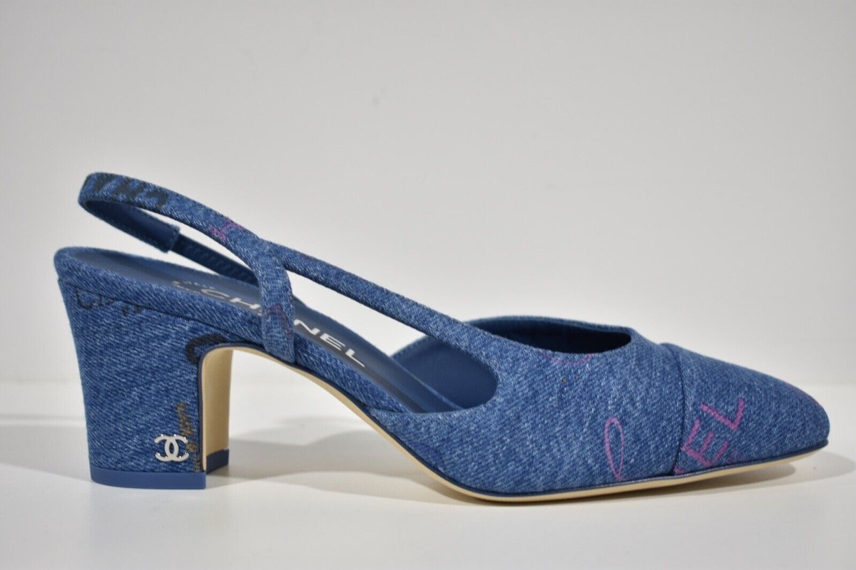Chanel 22P Mademoiselle Coco Sling Light Blue Denim Slingback