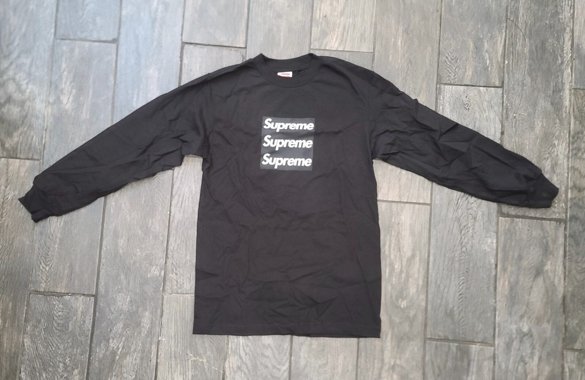 SUPREME X ASSPIZZA TRIPLE BOX LOGO LONG SLEEVE TSHIRT IN BLACK