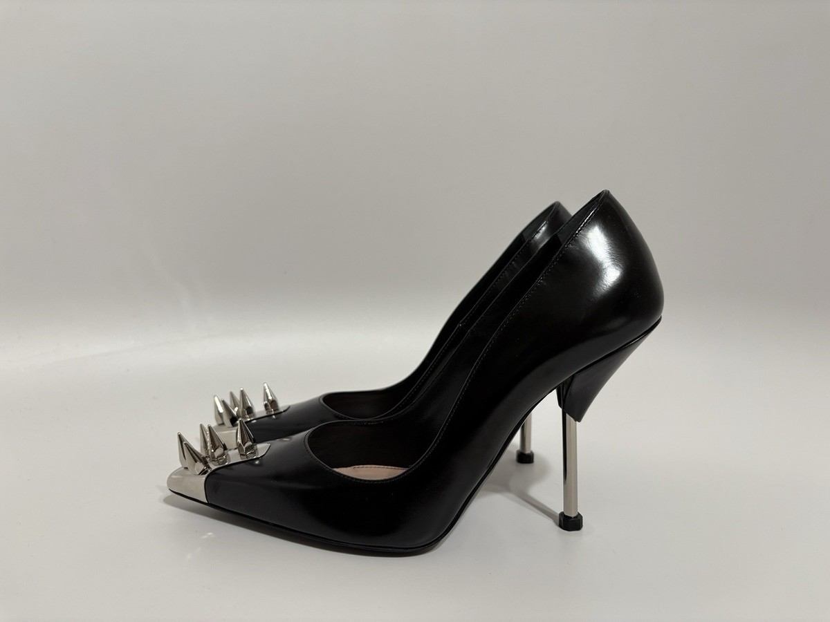 Alexander McQueen Black Leather Spike Heels 36 | eBay