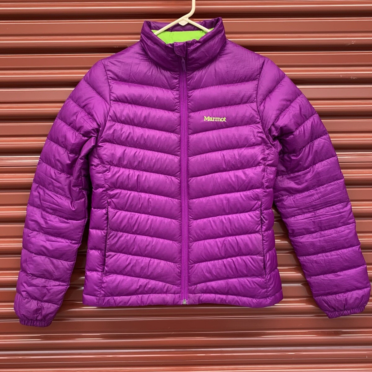 Marmot Jacket 700 Fill Down Puffer Coat Women's S Purple Lime
