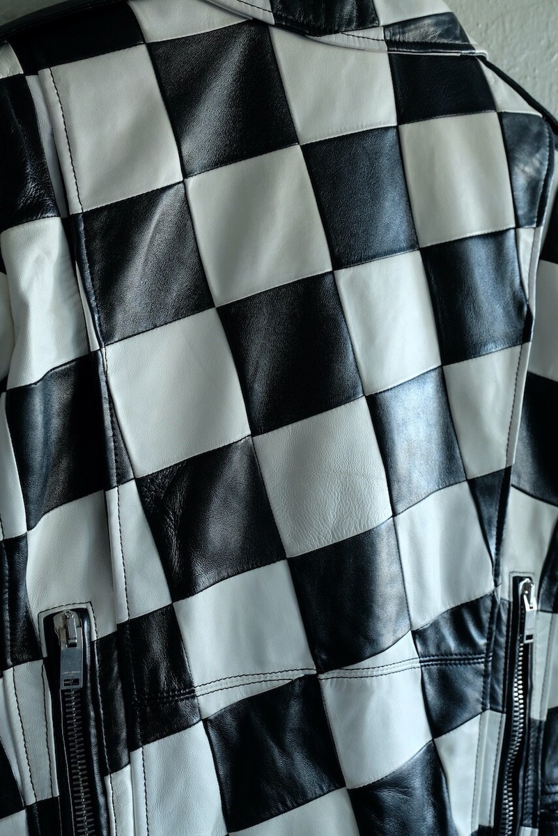 Saint Laurent Leather Damier Checkered Biker Jacket Multi Zip