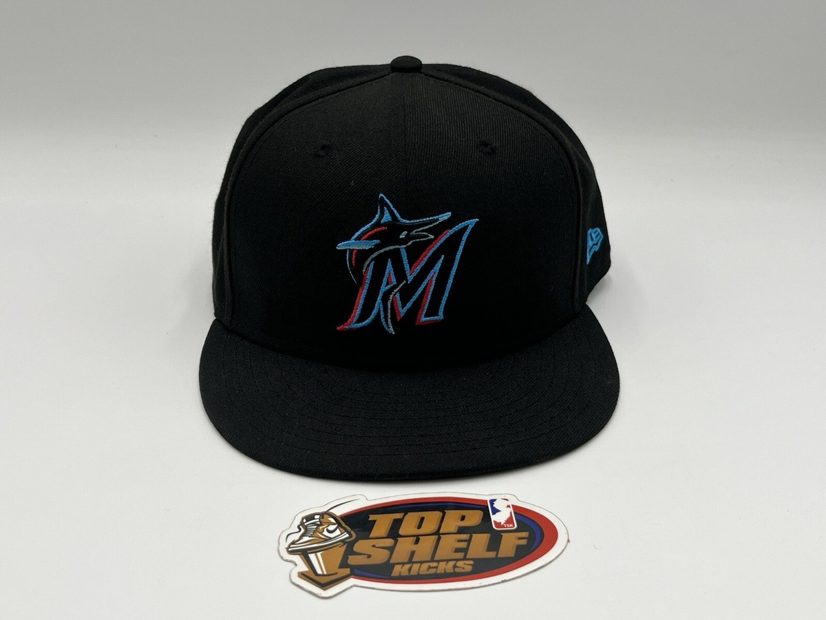 MLB New Era Miami Marlins Baseball Fitted Cap Size 7 3/4 Black