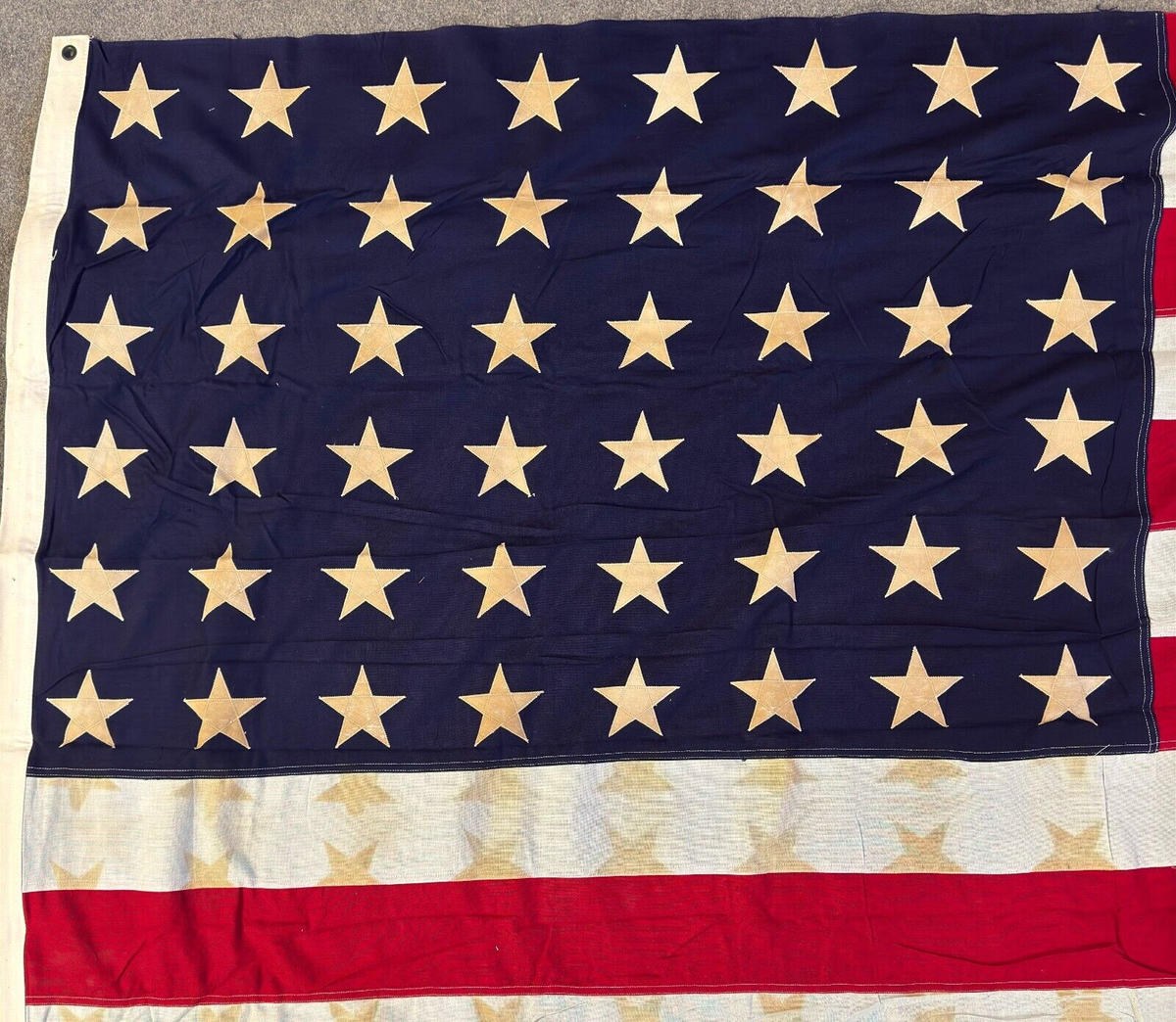 Vintage 48 Star American Flag 9'x 5' Linen Sewn WWII Era Fallen