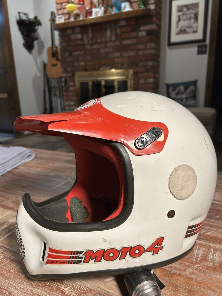 Vintage Bell Moto 4 Motocross Helmet White With Red, Size Large 7
