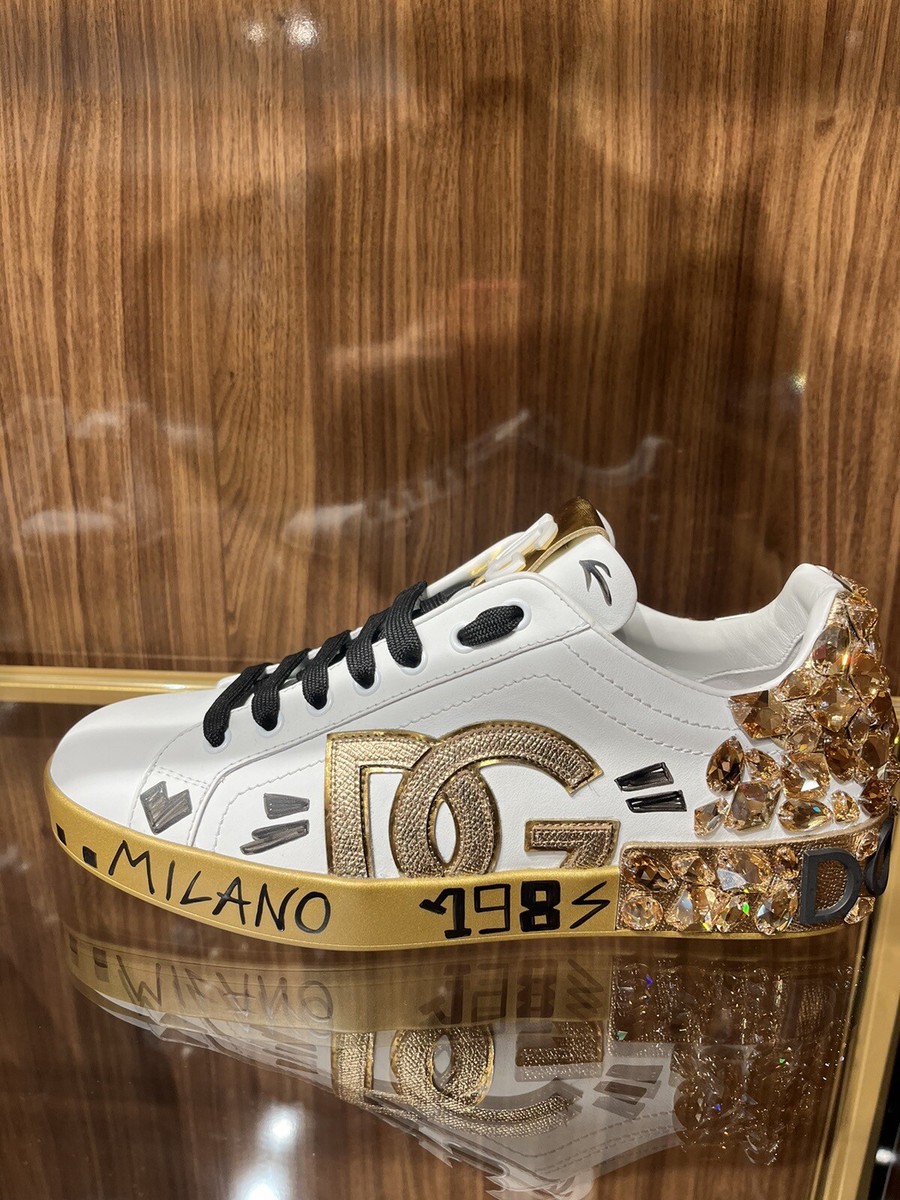 Dolce & Gabbana D & G NIB White Leather Jeweled Men's Sneakers