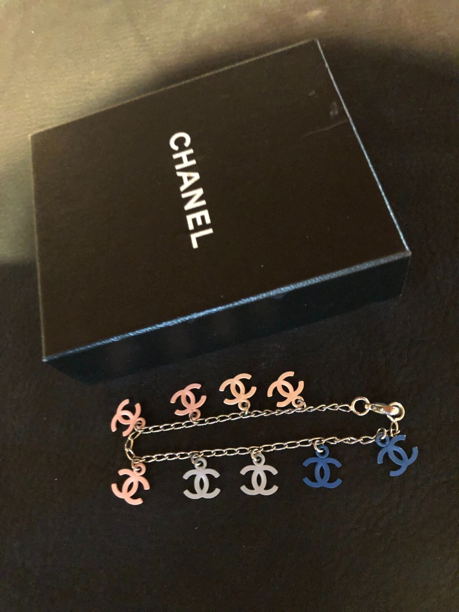 CHANEL Bracelet Bangle AUTH logo coco Vintage Rare Gradation