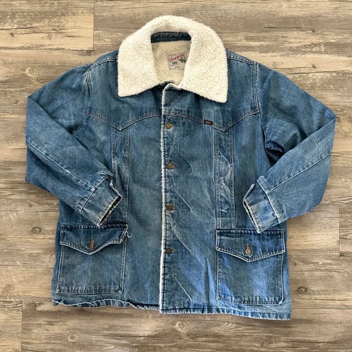 Vintage 70s Lee Storm Rider Sherpa Lined Ranch Denim Trench Coat