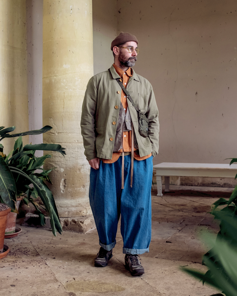 Washed French Chore Jacket Herringbone - 60s Style Vintage - Army