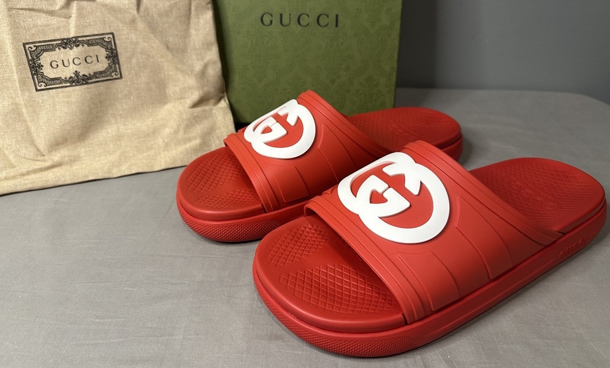 Gucci Interlocking G Red Slide Sandals Men's Size 7 (US 7.5