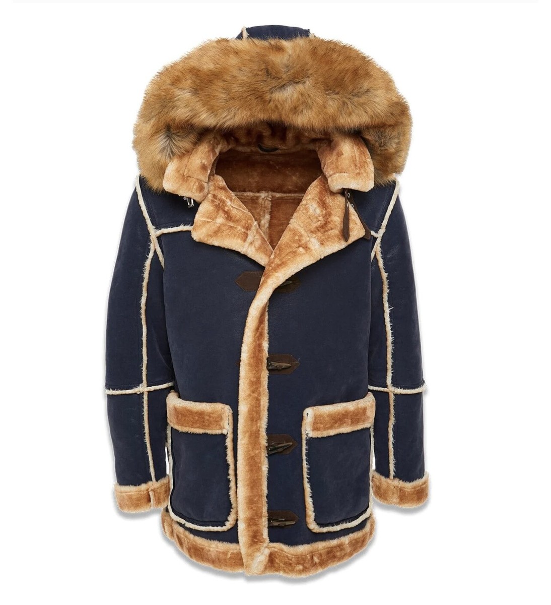 JORDAN CRAIG NAVY DENALI SHEARLING JACKET WITH FAUX FUR LINING | eBay