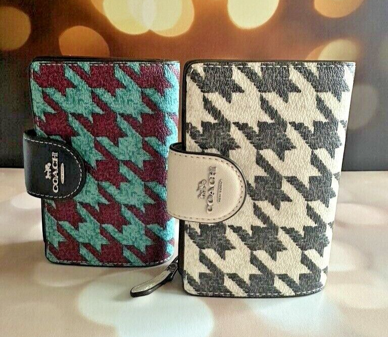 NWT Coach Medium Corner Zip Wallet With Houndstooth Print CJ680 | eBay