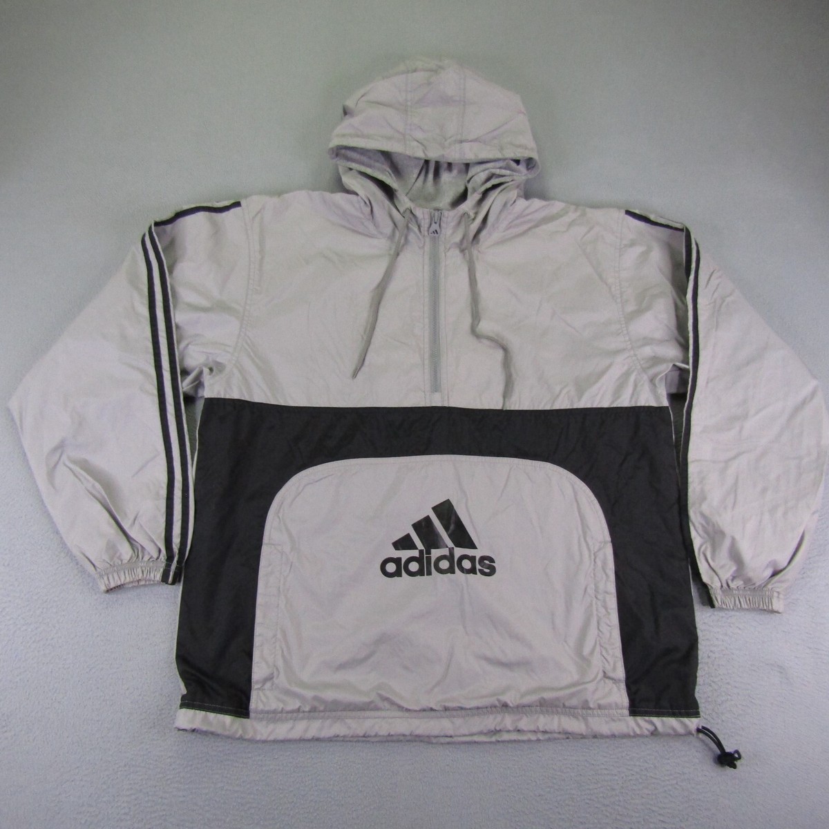 Vintage Adidas Jacket Mens Medium Gray Anorak Pullover 1/2 Zip