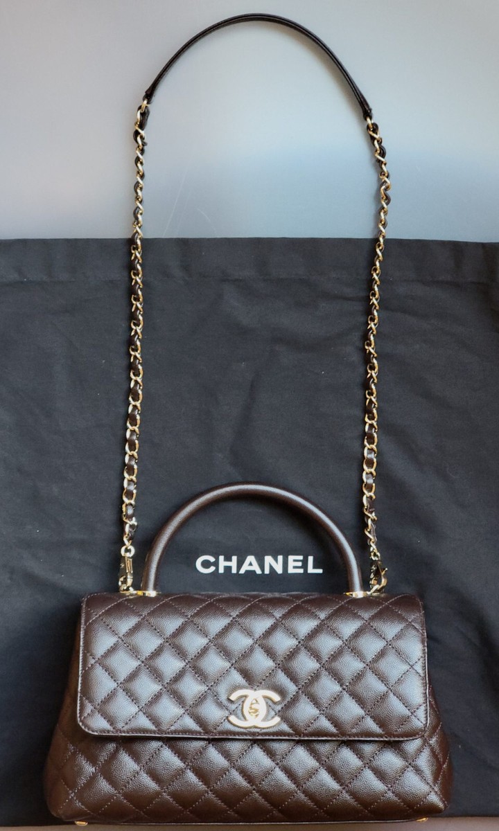 Authentic CHANEL Large Top Handle Flap Bag Matelasse Coco Handle