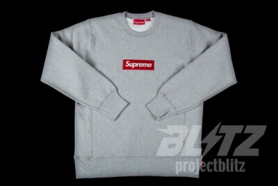 FW15 SUPREME BOX LOGO CREWNECK SWEATSHIRT HEATHER GREY SIZE M