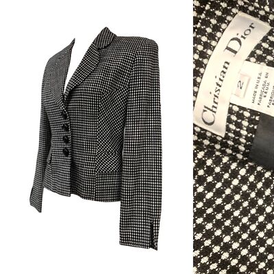 Vtg Vintage 1990s 90s Christian Dior Black and White Plaid Power