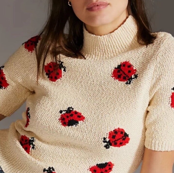204 Maeve by Anthropologie Ladybug Sweater Tee Knit Top Puff