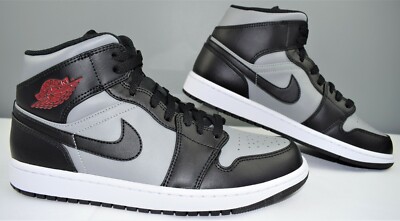 Nike Air Jordan 1 Mid Shadow Grey Black Red 2021 Men's Size 10